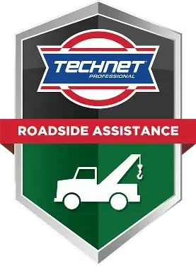 TechNet Roadside Assistance badge: Black, red, and green with tow truck icon and 