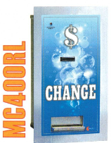 Blue change machine with dollar sign and coin slot, labeled “CHANGE,” next to orange “MC40ORL” text