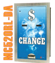 Blue change machine with dollar sign and the word “CHANGE” on the front.