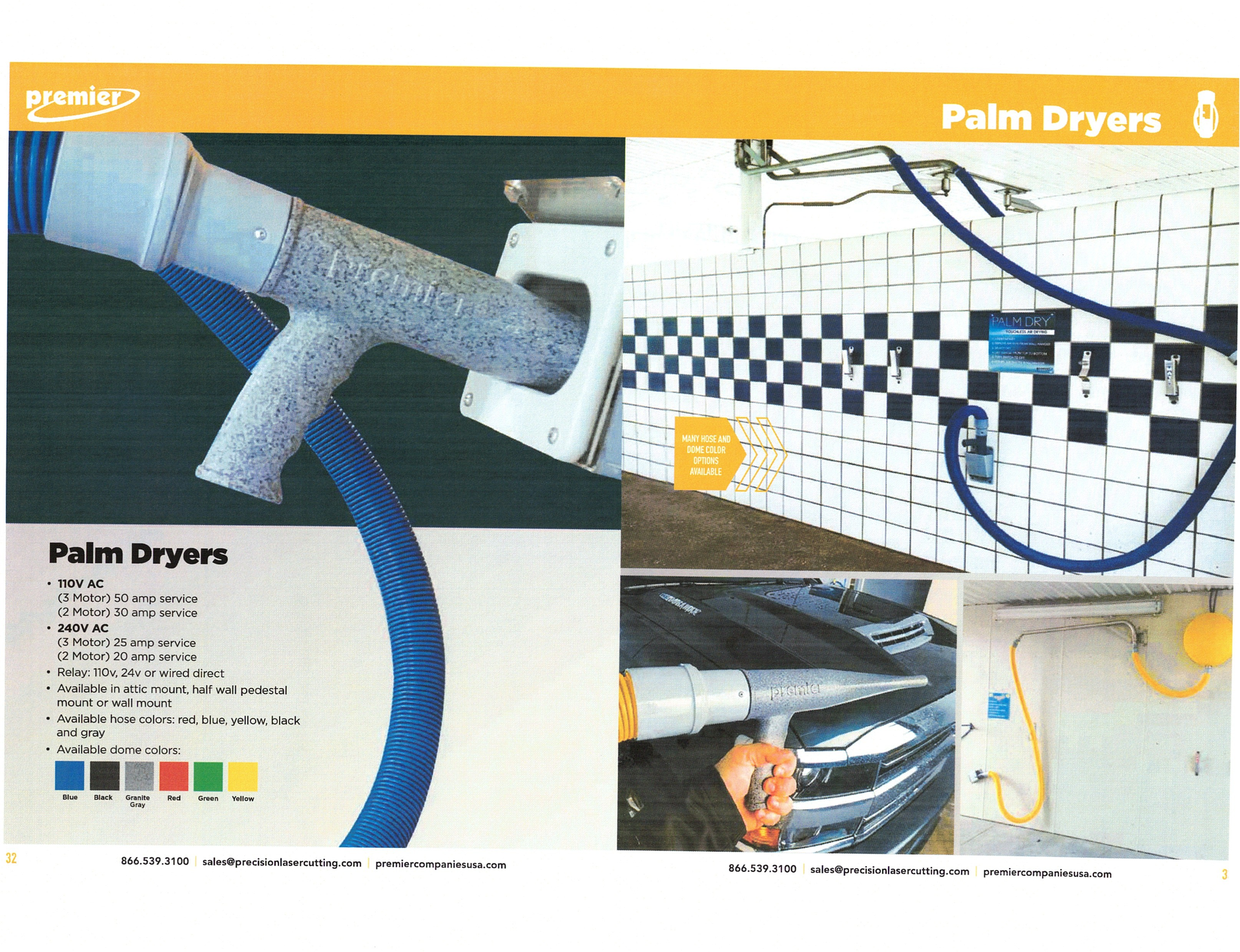 Palm Dryer advertisement showing blue hose-like dryers on a tiled wall and in use over hands and shoes