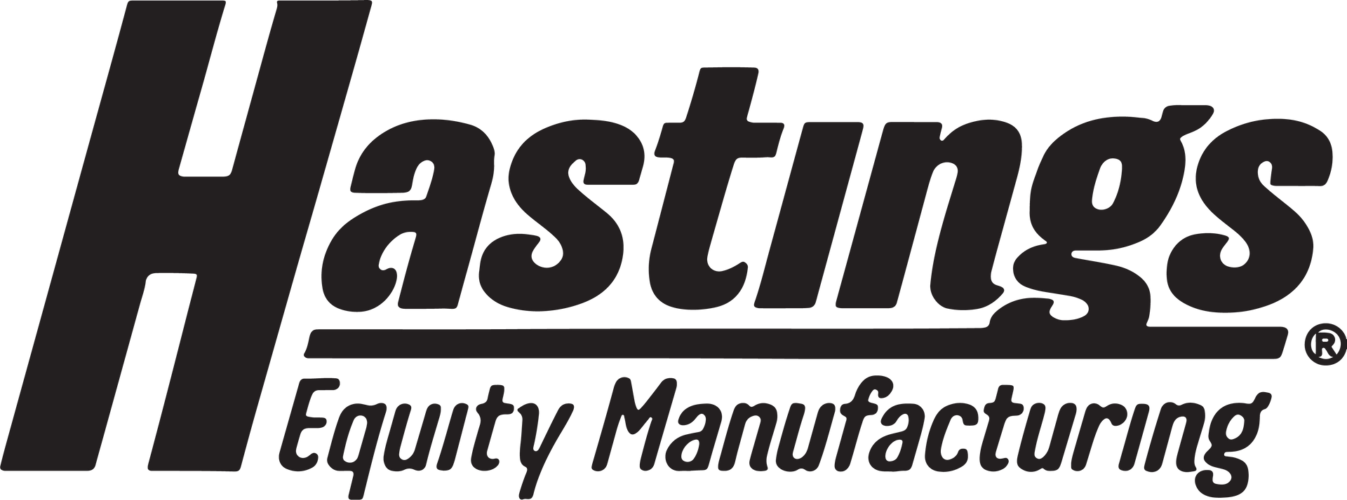 A black and white logo for hastings equity manufacturing
