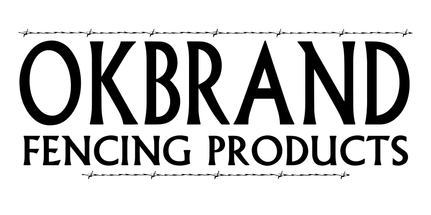 A black and white logo for okbrand fencing products.