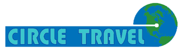 A blue and green logo for circle travel