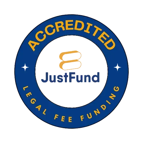 JustFund accredited legal fee funding badge