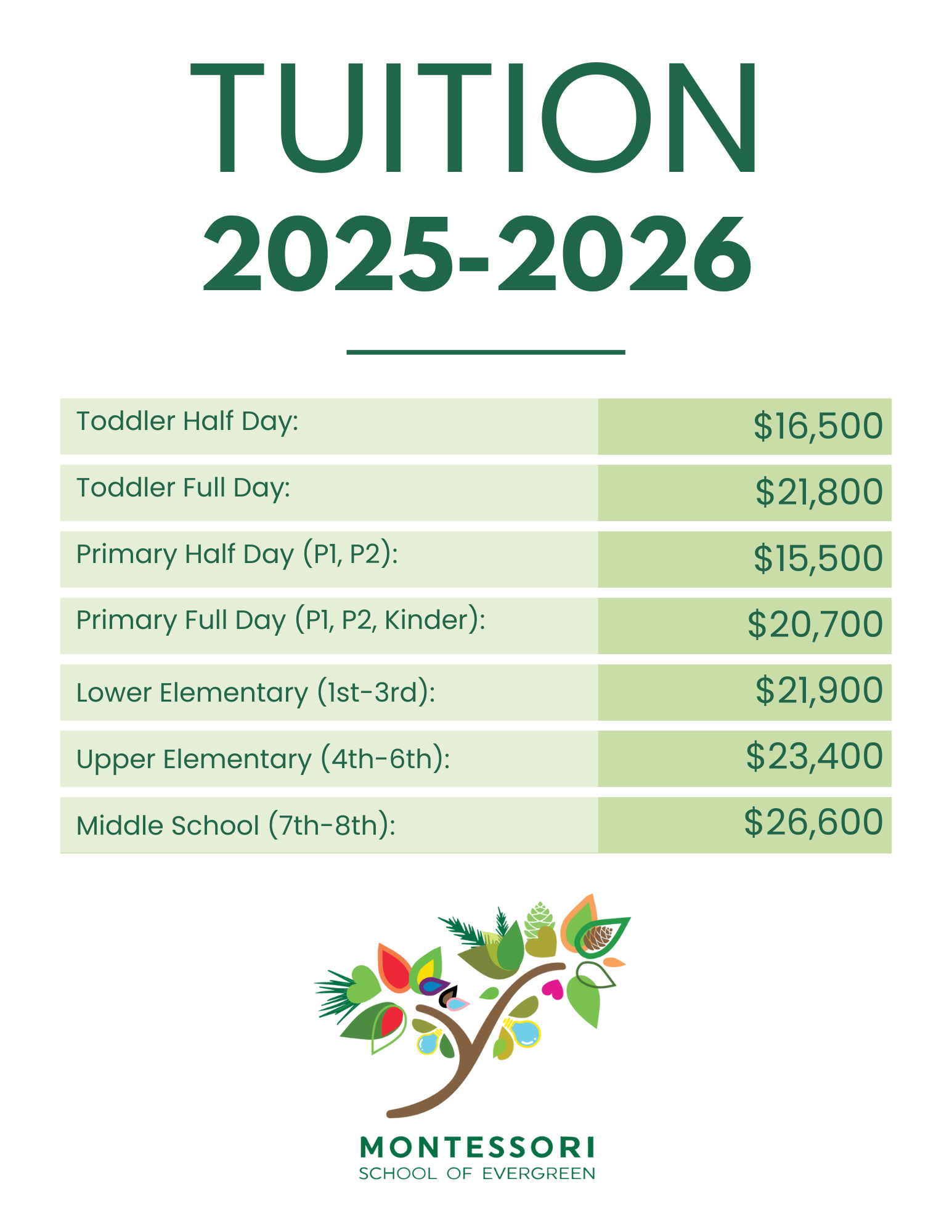 Tuition & Fees | The Montessori School of Evergreen | Evergreen