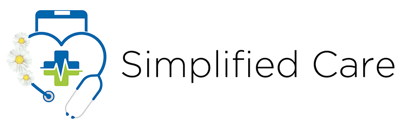 the logo for simplified care shows a heart with a stethoscope and a cell phone .