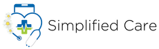 a logo for a company called simplified care with a heart , stethoscope , and cell phone .