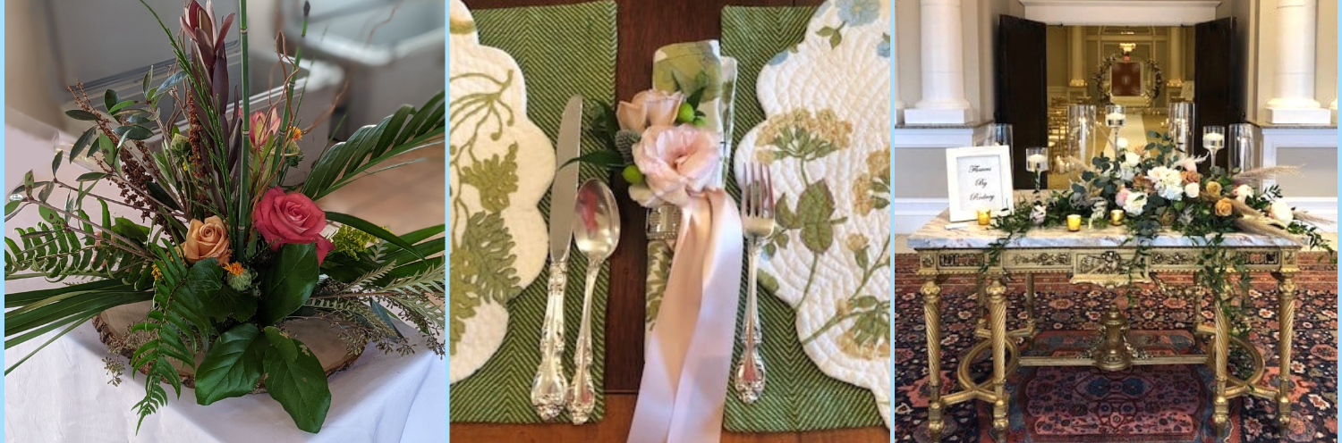 Elegant floral event decor with pink and white orchids, a ceremony arch, and a decorated reception table