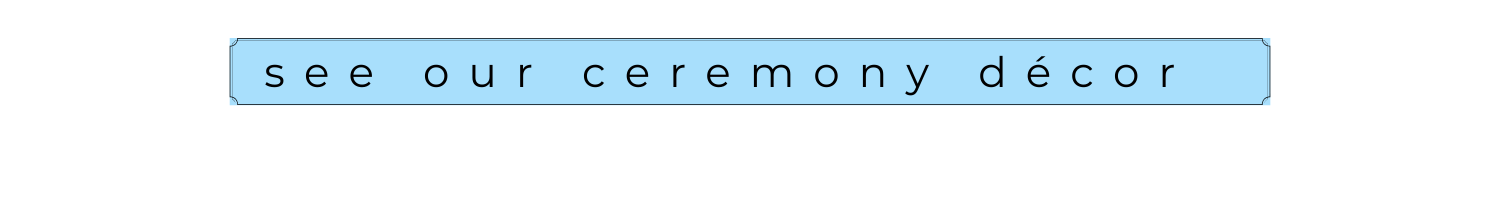 Light blue banner with lowercase text reading “see our ceremony decor”
