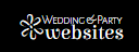 Wedding party websites logo in white script with a flower icon on a black background