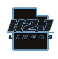 Black Utah shape with H2J Liners written across. Outlined in blue