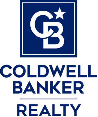 The logo for coldwell banker realty is blue and white
