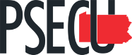 The logo for psecu is black and red with a red arrow pointing to the state of pennsylvania.
