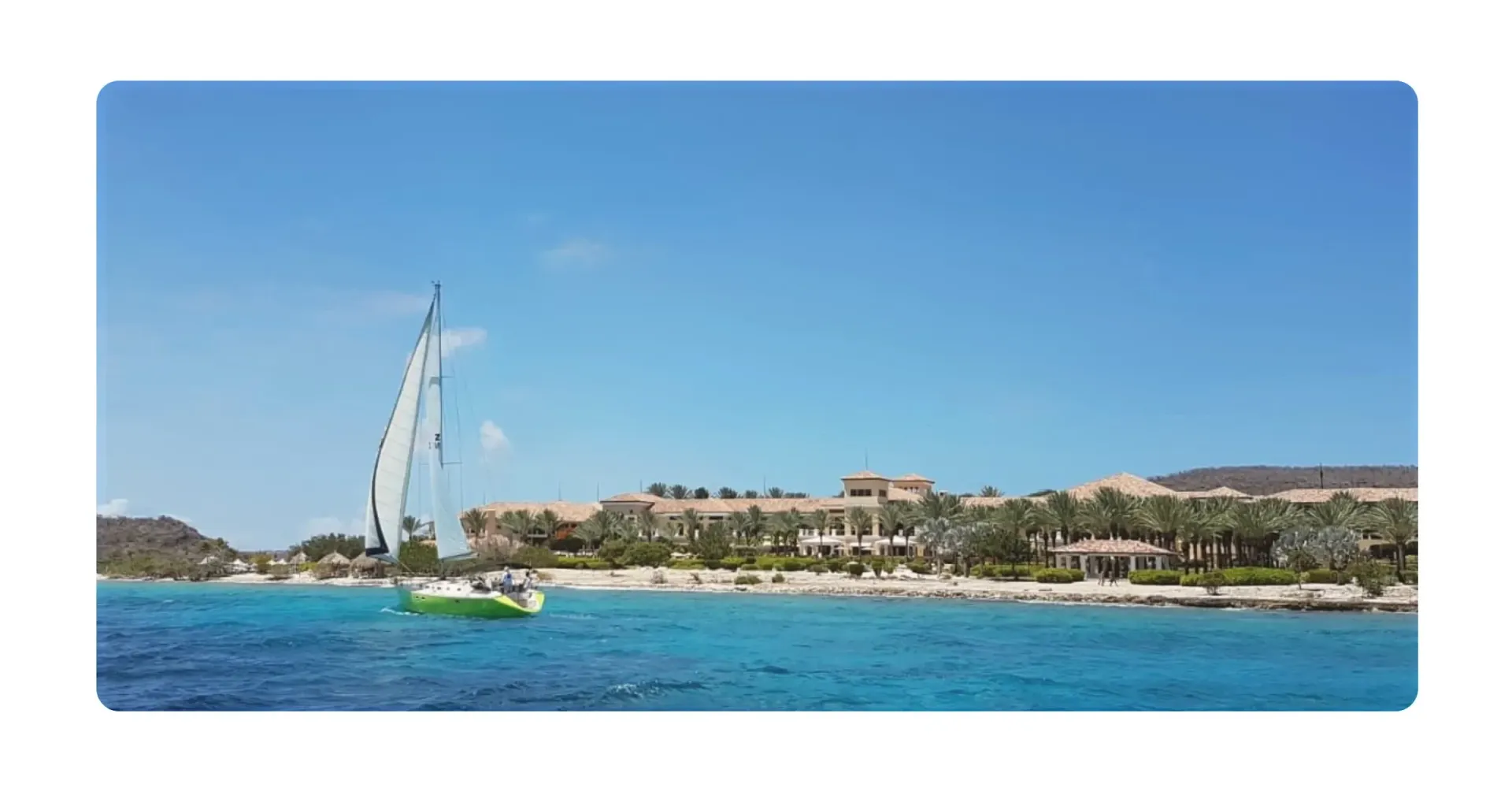 sailing yacht Galaxie sailing in front of Sandals Resort Curacao