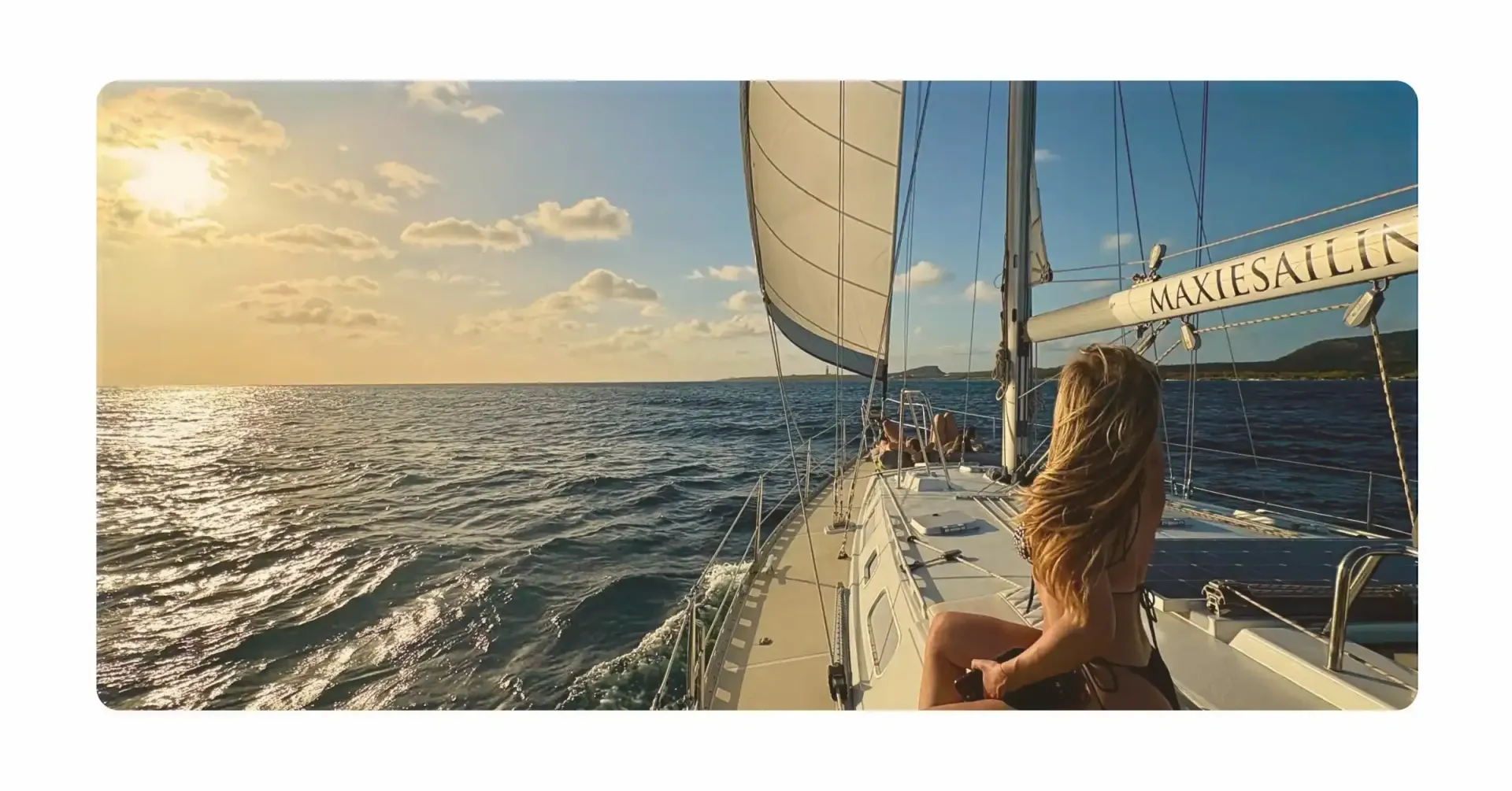 Woman enjoying Maxie sailing sunset tour in curacao