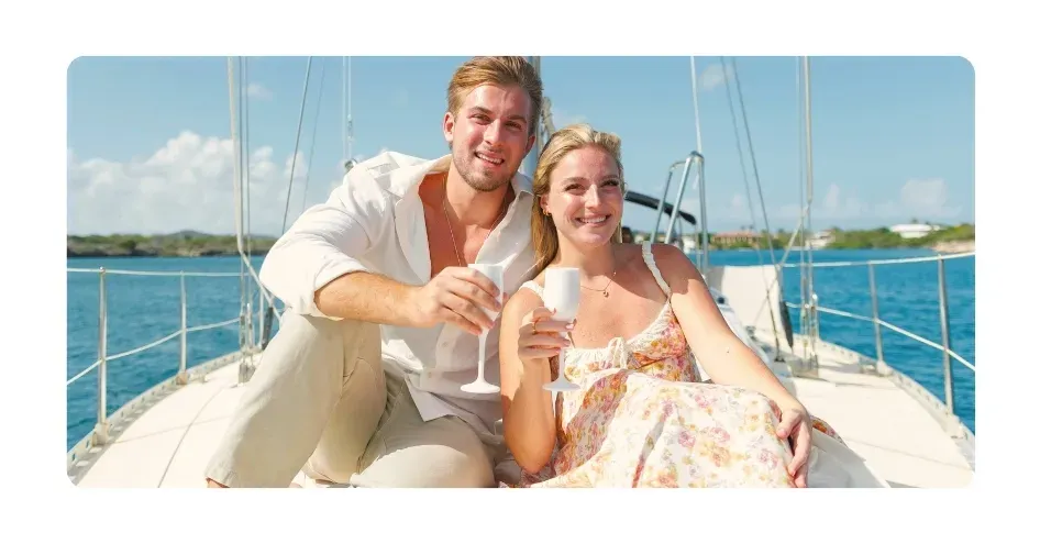 couple enjoying sunset cruise curacao on sailing yacht galaxie
