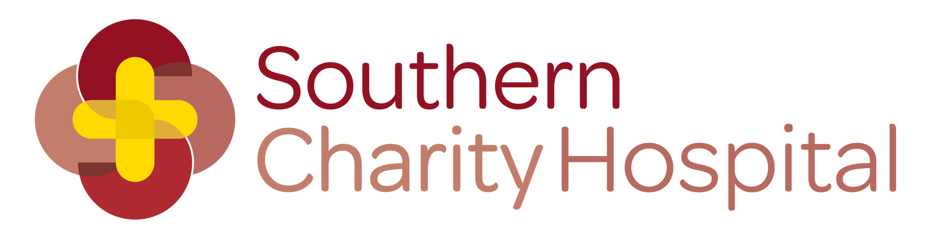 Southern Charity Hospital logo: Red, yellow and tan cross within circles; text to the right.