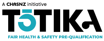 Logo for Totika, a prequalification system by Construction Health and Safety New Zealand (CHASNZ); text in black and teal blue on a white background.