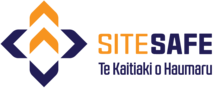 Logo for Site Safe: Blue and orange geometric design with text