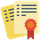 Two yellow certificates with a red ribbon seal icon