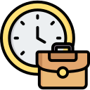 Clock and briefcase icon in yellow, black, and brown.