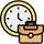 Clock and briefcase icon in yellow, black, and brown.