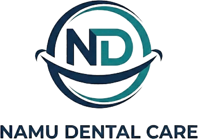Logo for Namu Dental Care. Blue and teal design with