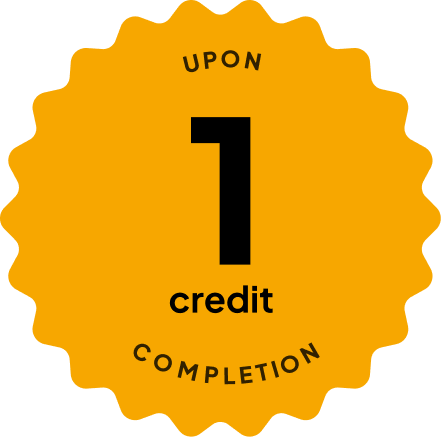 Blue badge with text: 