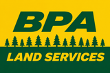 BPA Land Services logo in green and yellow with pine trees and a green gradient background