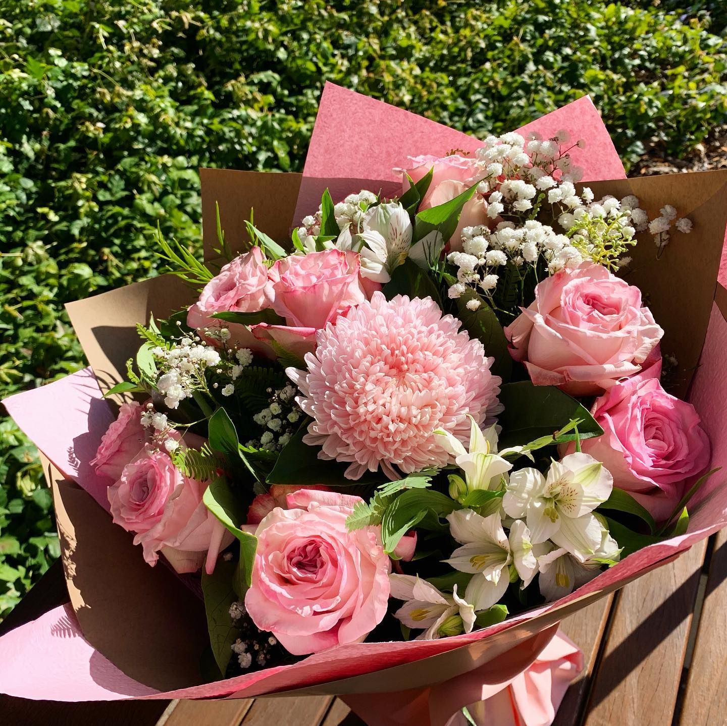 Bouquet of Pink Roses, a Chrysanthemu — Ivy Lane Flowers & Gifts in Birtinya, QLD