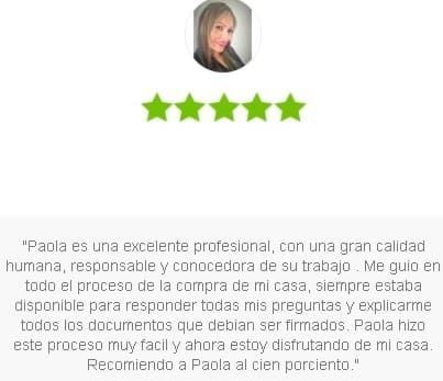 Review with five stars and text about Paola being an excellent, helpful professional during a home purchase.