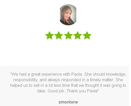 Review with five stars and testimonial by Paola's client: