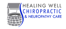 Healing Well Chiropractic & Neuropathy Care logo in gray and blue with spine graphic