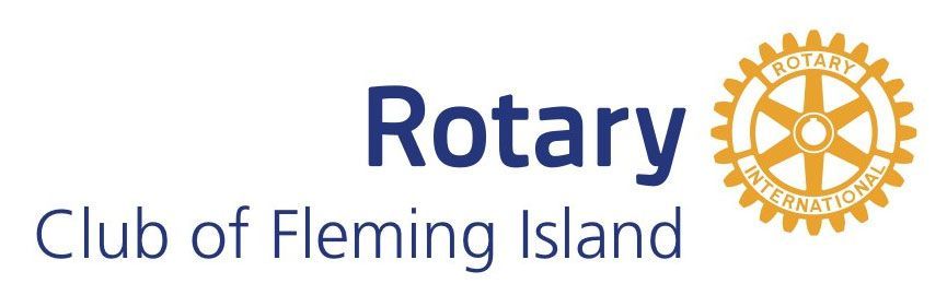 Logo for the Rotary Club of Fleming Island, featuring text and a gold Rotary wheel symbol.