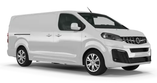 White cargo van on a white background, shown in side and front view.