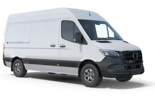 White cargo van on a white background, side view facing right