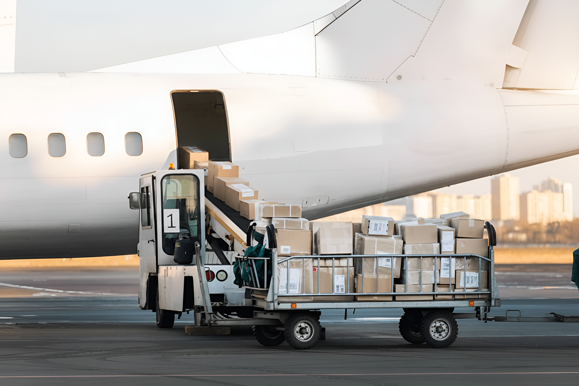 Cargo loader unloading freight for international shipping and logistics