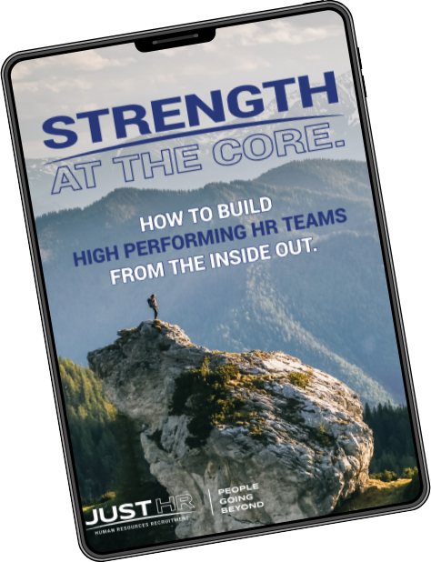 Book cover reading “Strength at the Core” over a mountain peak and blue sky.
