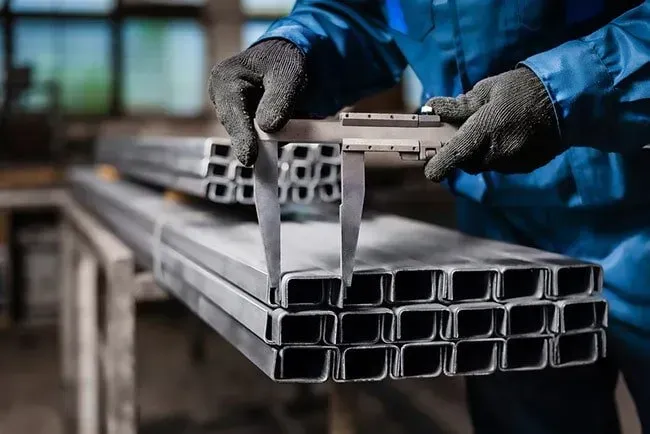 A Man is Measuring a Piece of Metal With a Caliper — DnA Steel Direct in Ciccone, NT