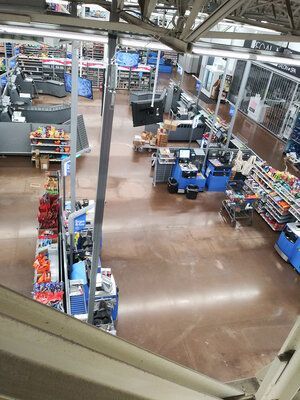 An aerial view of the inside of a walmart store.