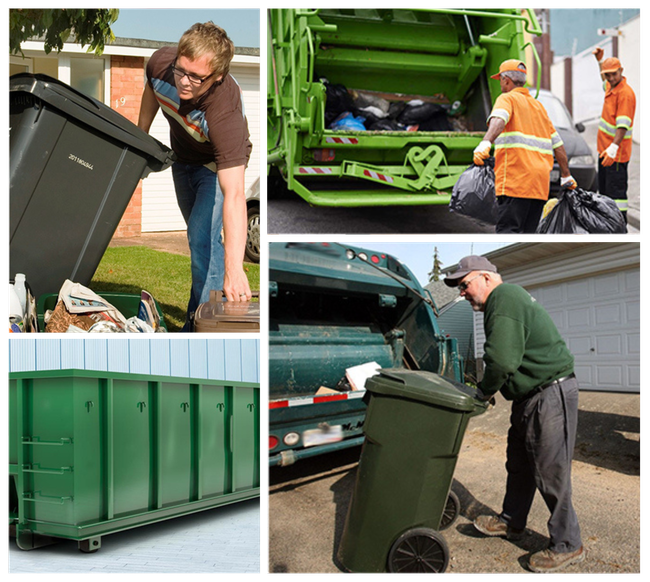 A man is loading a trash can into a garbage truck.