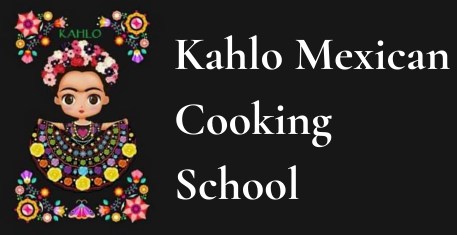 A sign for kahlo mexican cooking school with a picture of frida kahlo