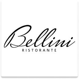 Logotipo do Bellini Ristorante em letras pretas sobre fundo branco.