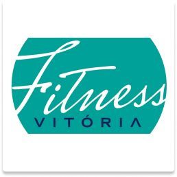 Teal Fitness Vitória logo with white script text and black uppercase “VITÓRIA”
