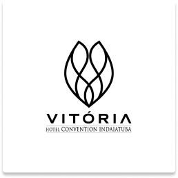Logotipo do Vitória Hotel Convention Indaiatuba com marca de flor estilizada preta sobre fundo branco.