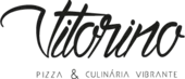 Vitorino logo in black script with the tagline “Pizza & Culinária Vibrante” on a white background