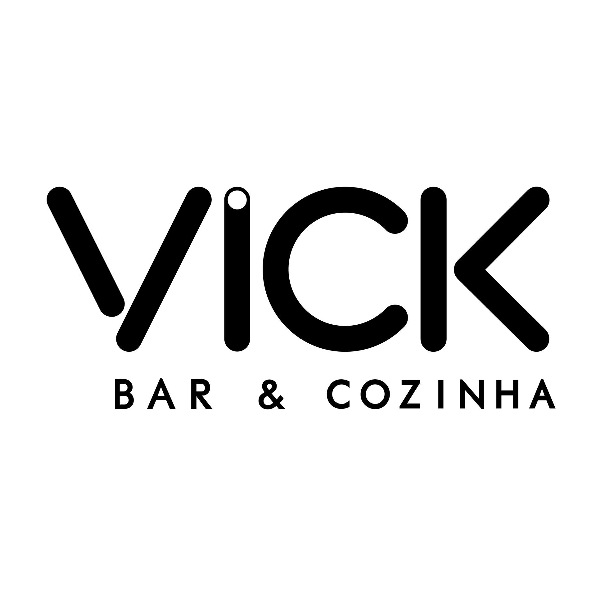 Logo preto de “Vick Bar & Cozinha” em fundo branco.