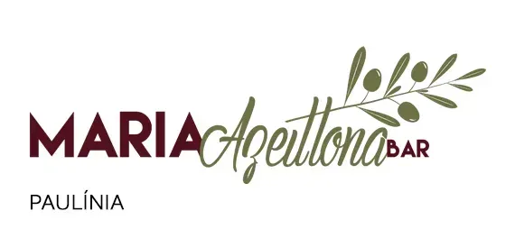 Logo “Maria Azeitona Bar” with olive branches and “Paulínia” below