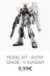 Kit di modellismo di una figura Gundam bianca e grigia al prezzo di 9,99€.