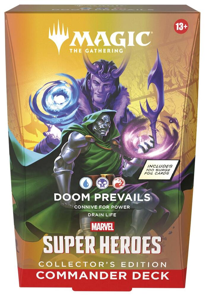 Magic: The Gathering Marvel Super Heroes Commander Deck Box con Doom Prevails e illustrazione del Dottor Destino.